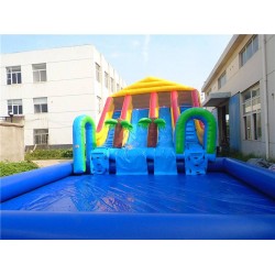 Custom Inflatable Water Parks Pool With Slide And Toys On Land Custom Inflatable Water Parks Pool With Slide And Toys On Land