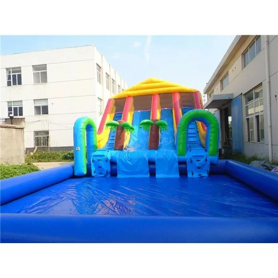 Custom Inflatable Water Parks Pool With Slide And Toys On Land, Cheap ...